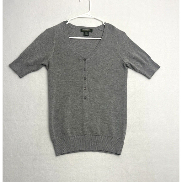 Eddie Bauer Popover Ribbed Knit Sweater Gray Short Sleeves Size XS Minimalist - Picture 1 of 12